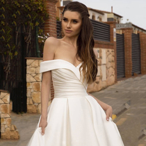 Satin wedding dress 2021 new bride wedding big tail main yarn retro one-shoulder high-end custom ceremony wedding dress