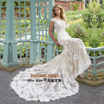 Fishtail Hepburn word shoulder wedding dress 2021 new tail thin princess bride waist simple travel wedding dress
