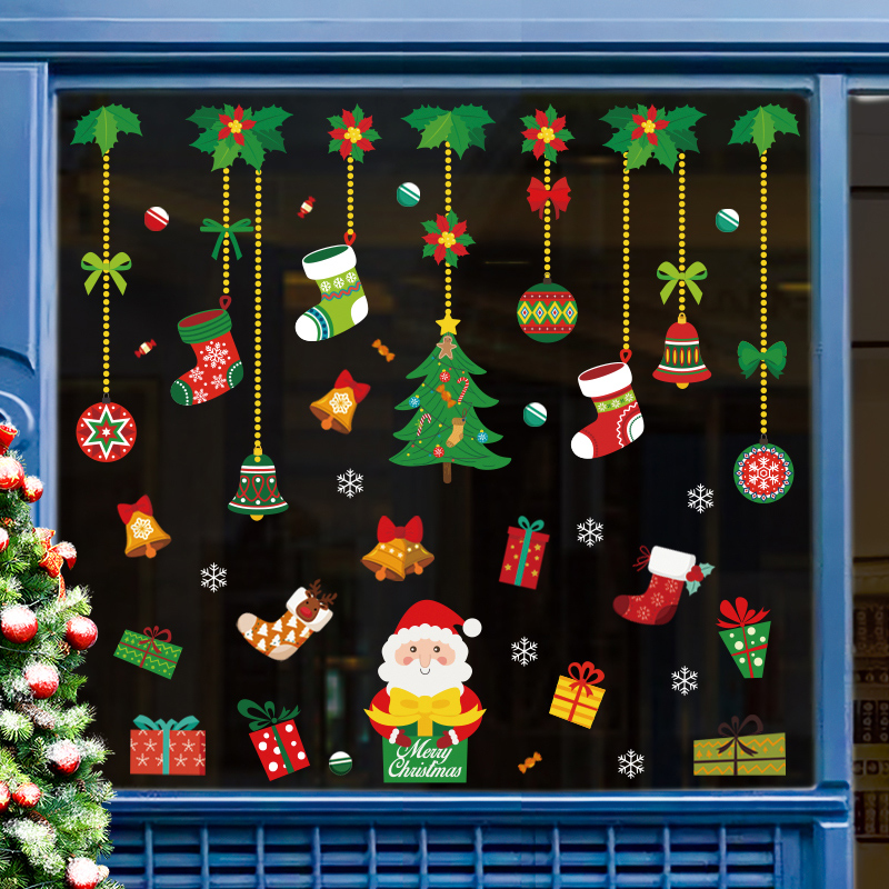 Christmas decorations glass stickers New Year's New Year window scene decoration wall sticker Christmas socks hanging decoration door stickers