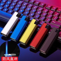 Metal housing straight flush lighter order made disposable windproof lighter custom order for print-print advertisement customization