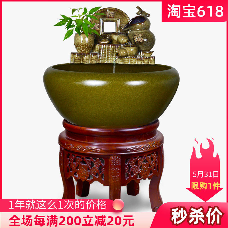 Fiscal & Finance Ceramics Fish Tank Living Room Office TV Cabinet Home Creative Cycle Flowing Water Ecological Gold Fish Tank Pendulum
