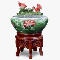 Jingdezhen ceramic running water fish tank lucky lotus water feature fish basin filter circulation living room floor decoration large