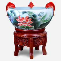 Jingdezhen ceramic ornamental fish tank modern home feng shui fortune three fish circulating water filter fish pot large