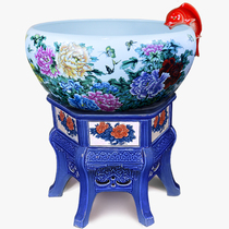 Jingdezhen ceramic fish tank fish pot goldfish lanshou black turtle tank bottom filter cycle household living room company large