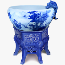 Jingdezhen ceramic fish tank Fountain circulation filter oxygen tank Turtle cylinder Water lily cylinder Home living room company lucky
