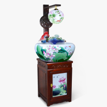 Jingdezhen ceramic Chinese fish tank atomized humidification ornaments cabinet fish tank with lamp goldfish tank turtle lotus porcelain tank