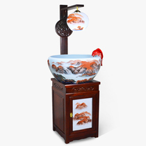 Chinese style Jingdezhen ceramic cabinet with lamp fish tank automatic circulation filtration water living room household fish basin ornaments
