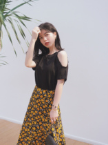 Seven volume a cut small man T-shirt summer Women black lace short sleeve strapless shirt 2021 new female 196