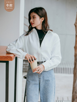 Seven Volume One cut small Man shirt female French standing white long sleeve double-sided abrasive casual shirt top 1687
