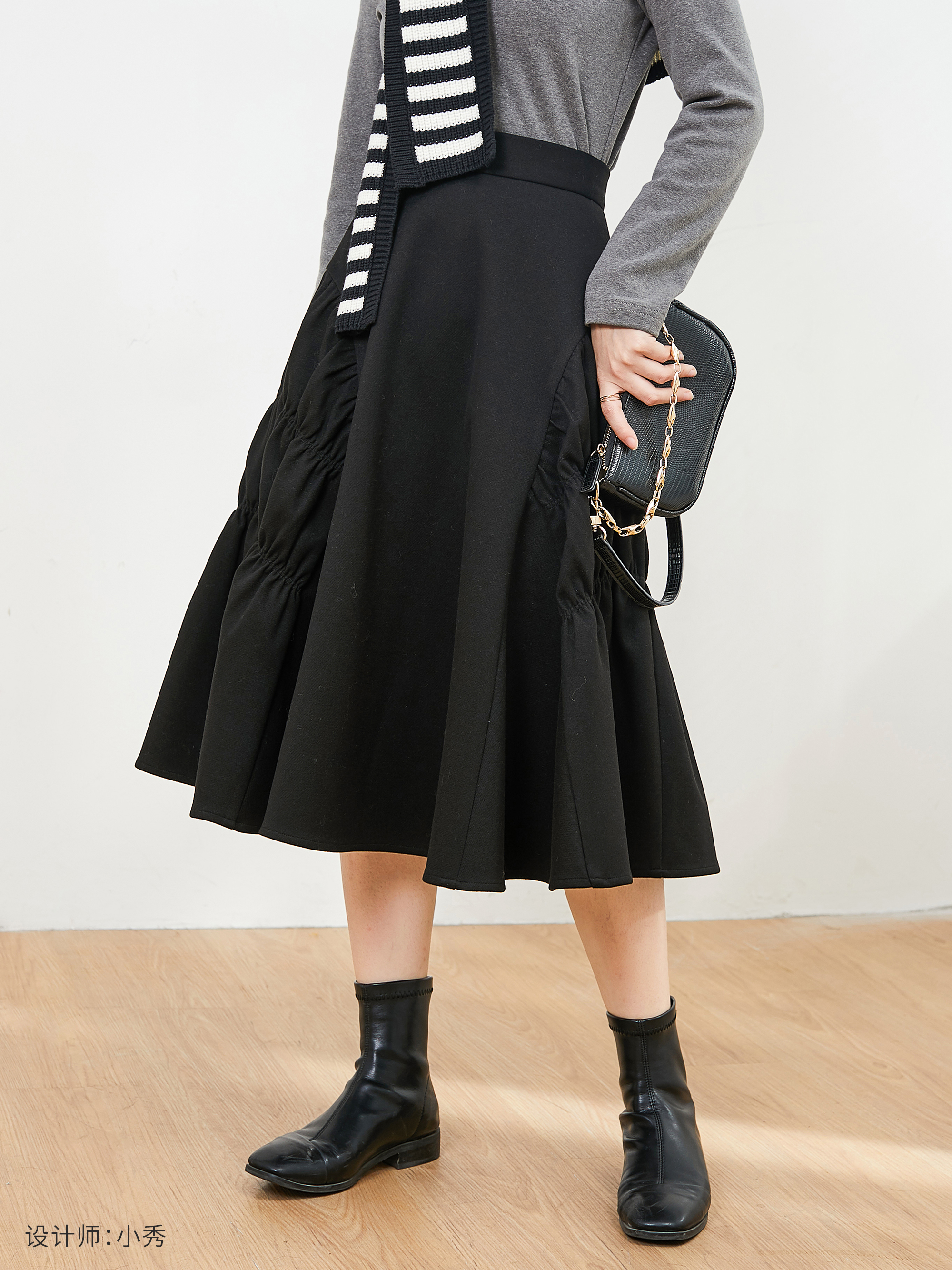 Seven quantity one cut small black medium thick double pleated skirt fashion temperament high waist a skirt 929