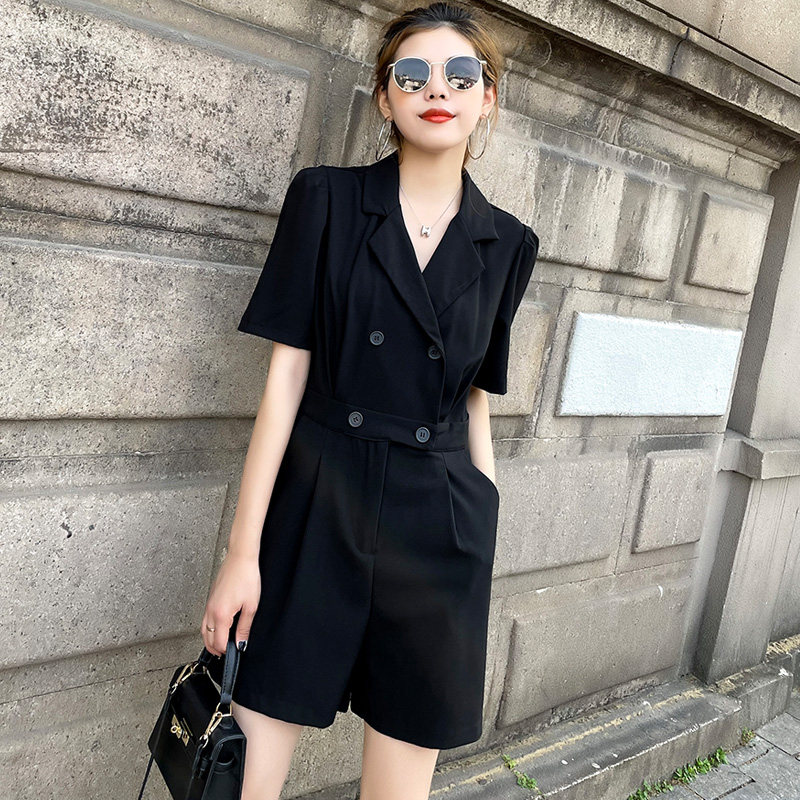 Blazer jumpsuit women's summer black thin thin Korean version of the 2022 season new French wide-leg jumpsuit