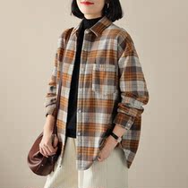 Large size giant thin shirt autumn simple elegant order flagship store counter big-name womens brushed plaid shirt casual all-match