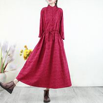 Vegetarian ordering cotton numb retro art Lions dress Fall embroidered long dresses with long dresses with large hem skirts