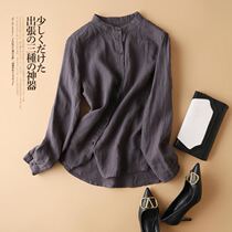 Vegetarian New Neckline Cotton Linen Art Retro Shirt Woman Spring Autumn Season Pure Color Linen Linen Shirt Fashion Minus Wear