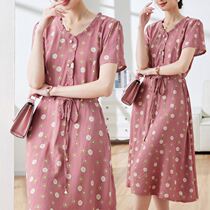 Middle aged mother vegetarian cotton linen dress with dress and dress woman with 2022 new summer cover belly over knee skirt summer