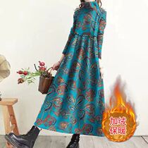 Vegan ordering garnter thickened long sleeves one-piece dress for womens winter new big code loose and slim cover for the bottom skirt