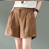 Plain order imitation cotton hemp womens original vintage linen shorts womens loose elastic waist thin wide leg shorts womens summer