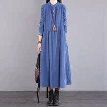 Simple and elegant flagship store casual literary corduroy dress female 2022 autumn and winter Korean version loose and thin long skirt