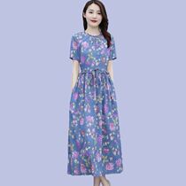 Vegetarian Cotton Linen Dress Dress Dress Woman 2022 Summer new short sleeves Fashion casual closedown with a knee