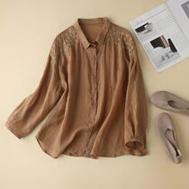 Vegetarian Flagship Store Pure Cotton Embroidered Long Sleeve Shirt Woman Spring Dress 2022 New Pint Art Loose Thin blouse woman