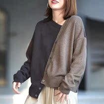 Large size giant slim top Qiu Su ordered flagship foreign trade womens clothing irregular stitching sweater coat long-sleeved knitted sweater