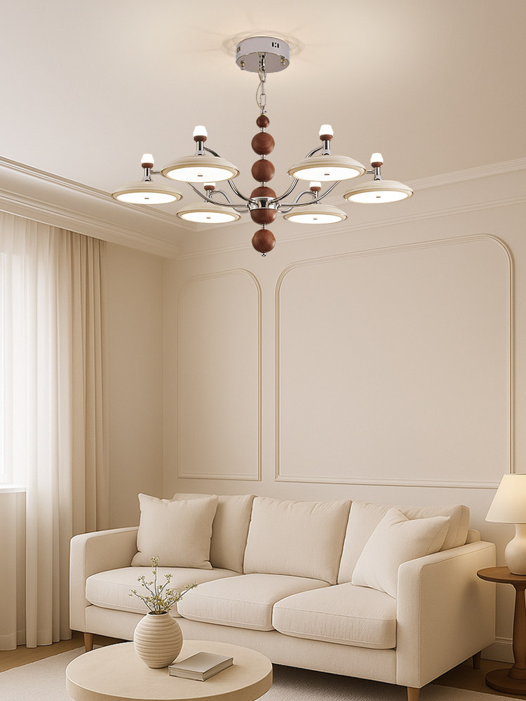Nvc Lighting French-Style Cream Living Room Chandelier, Vintage Track Light with Eye-Protection Chain, Main Light for the Hall, Whole House Lighting with High Color Rendering
