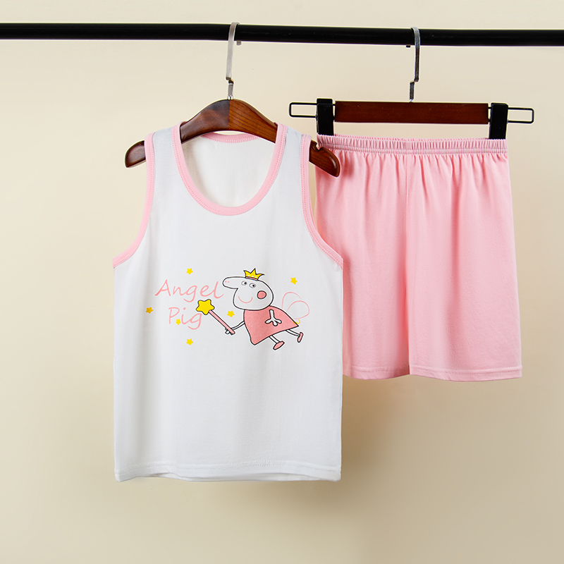 Childrens bộ vest bé mùa hè bông vest quần short hai mảnh bộ nam và nữ thể thao phim hoạt hình bình thường.