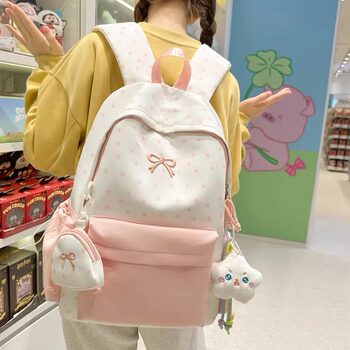 School Bag for Junior High School Girls with High Aesthetic Appeal, Bow-Knot Backpack, 2026 New Model, Large Capacity Travel Backpack for Children, Girls
