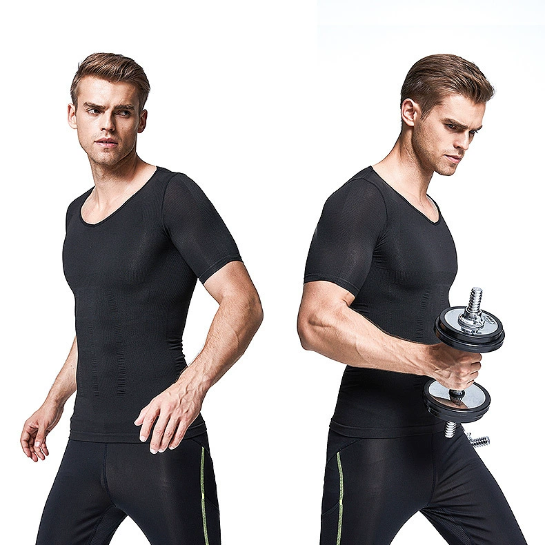 Bốn mùa nam mỏng bụng áo nhựa Nhựa lưng ngực ngắn tay áo thun bó sát đồ lót corset
