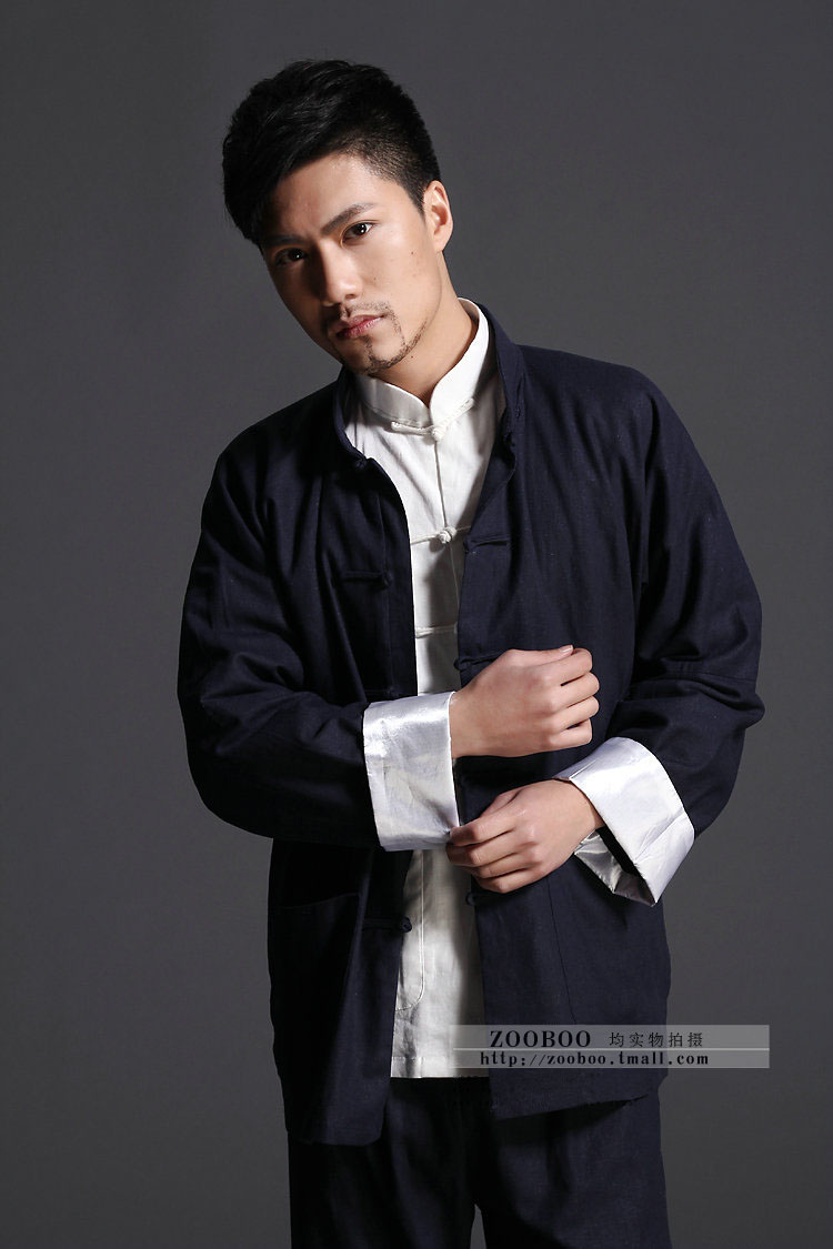 Li Xiaolong Tang phù hợp với trang phục mùa xuân cổ điển cotton và vải lanh dài tay quốc phục Kung Fu cardigan 2 màu thành bộ đồ truyền thống