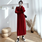 Свитер, демисезонная длинная юбка, ретро трикотажное трикотажное платье, увеличенная толщина, большой размер, французский ретро стиль, V-образный вырез