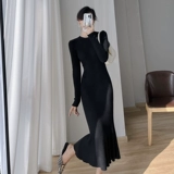 Трикотажное длинное трикотажное платье, шерстяное платье, юбка, облегающий крой, средней длины, крой «рыбий хвост»