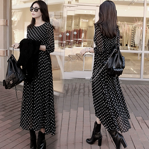 Весеннее осеннее шифоновое модное платье, лонгслив, длинная юбка, в корейском стиле, стиль бохо