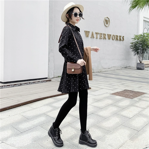 Осенний шифоновый лонгслив, платье, длинная базовая рубашка, в корейском стиле, средней длины