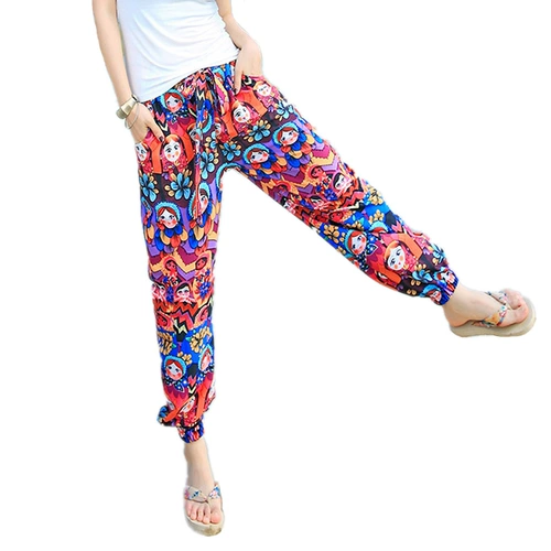 Пляжные весенние летние штаны, этнический фонарь, стиль бохо, свободный крой, этнический стиль, большой размер