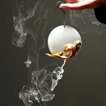 Ceramic reverse flow incense burner Incense household sandalwood stove moon incense holder Indoor lucky cat creative hanging incense burner ornaments