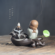 Creative little monk incense lotus smoke backflow incense burner Ceramic sandalwood agarwood incense burner Living room living room ornamental ornaments