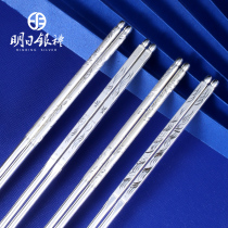 Tomorrow silver chopsticks 999 sterling silver household solid hand carved snow silver baby Dragon Phoenix edible foot silver tableware