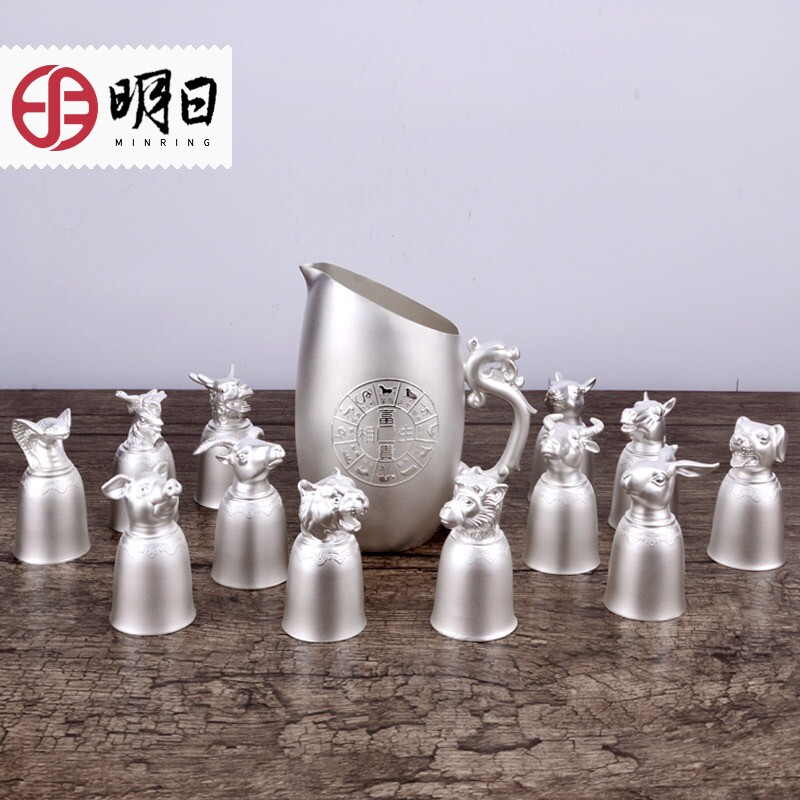 Tomorrow twelve zodiac sterling silver white wine glass one cup set S999 pure silver wine set to send gifts to leaders and elders