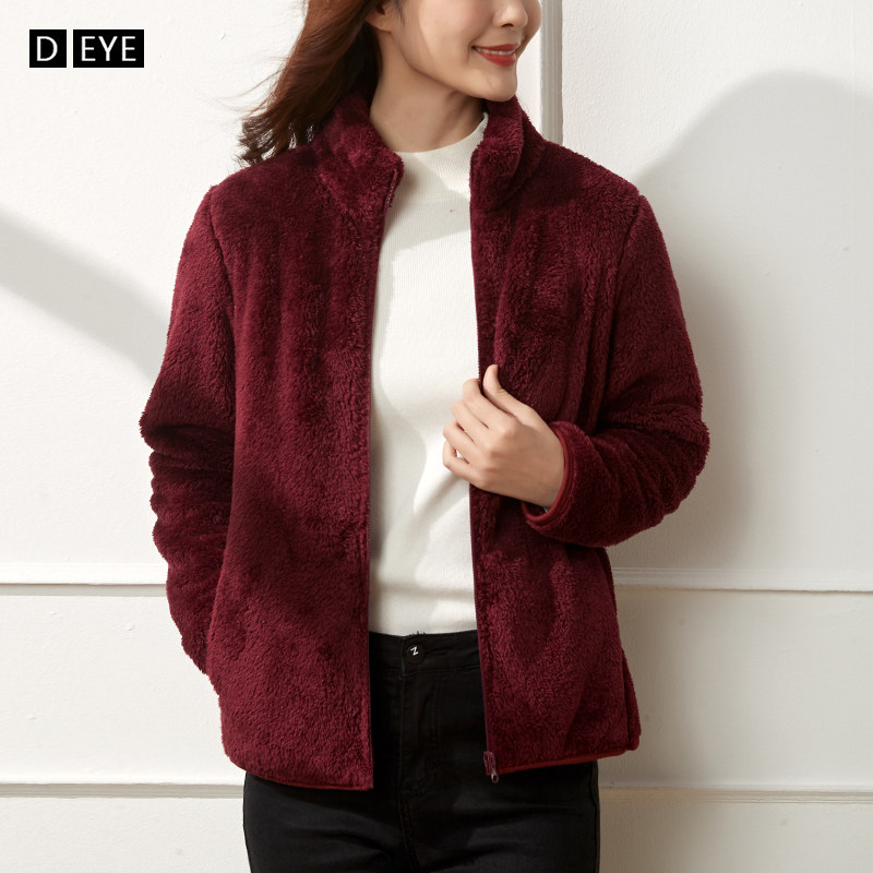 Polar fleece jacket women's spring and autumn 2021 large size loose fleece long sleeve top coral velvet zipper cardigan thick cotton T