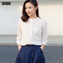 (Clearance special) Womens long sleeve chiffon shirt small round neck half button casual pullover white shirt
