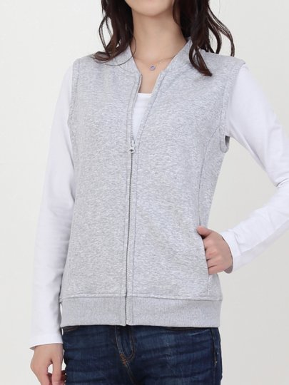 马甲女春秋季薄款加绒运动休闲无袖背心坎肩灰色拉链开衫马甲外套