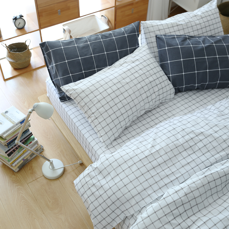 Khăn trải giường cotton một mảnh Bắc Âu trắng tấm kẻ sọc bông giường đơn ký túc xá Giường 1.5m1.8m đúp - Khăn trải giường ga giường đẹp