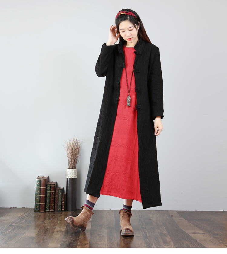 Áo gió nữ Q Qiling dài phần mùa xuân và mùa thu 2018 mới cotton và vải lanh văn học retro quốc gia khóa tấm là áo khoác mỏng áo phao nữ dáng dài hàn quốc