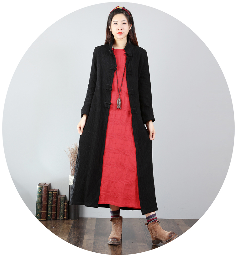 Áo gió nữ Q Qiling dài phần mùa xuân và mùa thu 2018 mới cotton và vải lanh văn học retro quốc gia khóa tấm là áo khoác mỏng áo phao nữ dáng dài hàn quốc