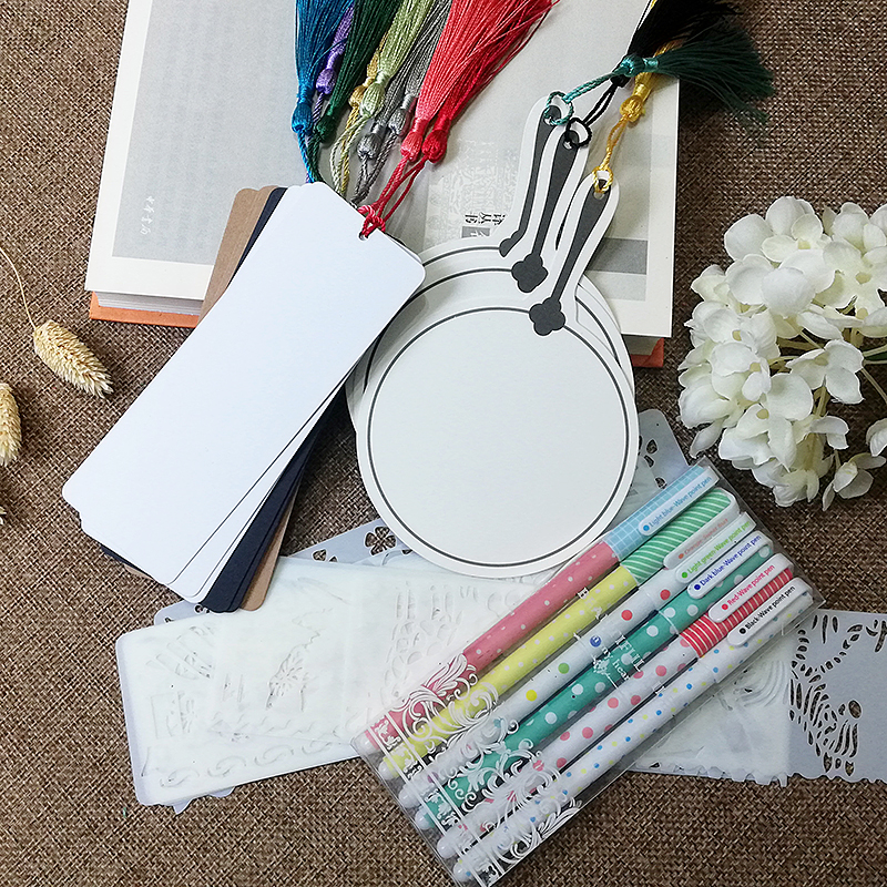 Bookmark diy material package blank cardboard hand-painted card handmade self-made children's bookmark template set for students