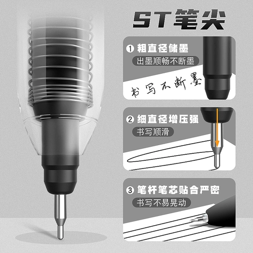 ST Head нажимает на ручки, а сердечная -быстро -нейтральная кисть черная ручка, черная ручка, черная 0,5 углеродная ручка.