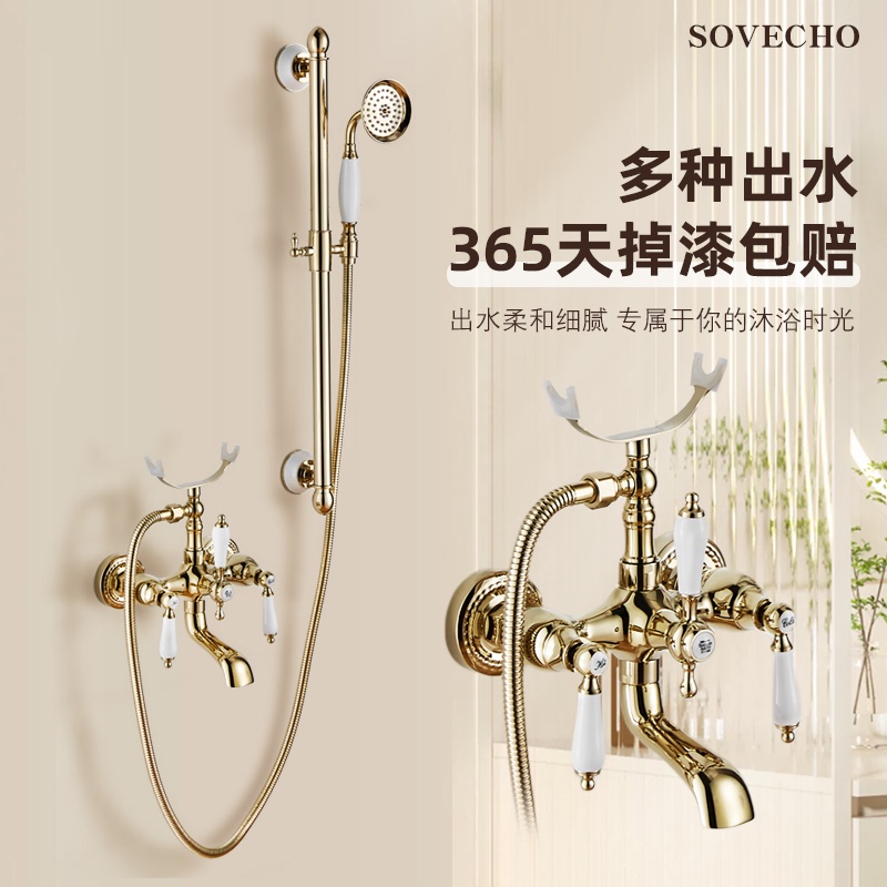 French-Style Retro Shower Set Bathroom Hot and Cold Water Shower Faucet Household Bathtub Showerhead with Adjustable Rod