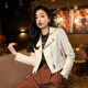 2025 new hot style European sheepskin leather jacket women's short motorcycle jacket jacket little man jacket