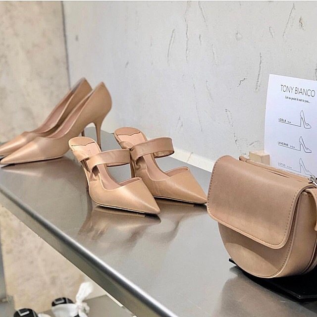 ins and America Ethos European ethos Custard Thin heel Half towing High heel Mueller shoes nude color Baotou genuine leather Semi-slippers